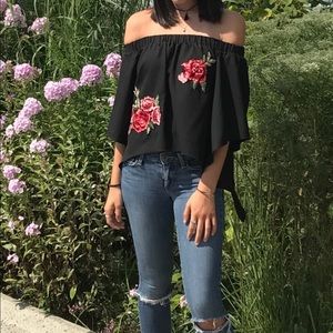 Off the Shoulder Black Rose Top